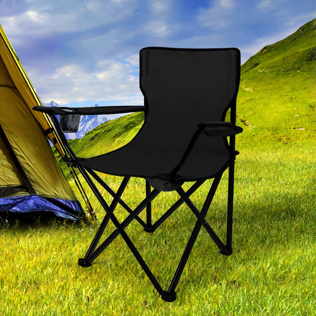 2Pcs Foldable Camping Chairs with Armrests - Black - Rivercity House & Home Co. (ABN 18 642 972 209) - Affordable Modern Furniture Australia