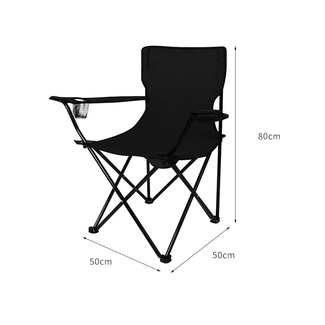 2Pcs Foldable Camping Chairs with Armrests - Black - Rivercity House & Home Co. (ABN 18 642 972 209) - Affordable Modern Furniture Australia