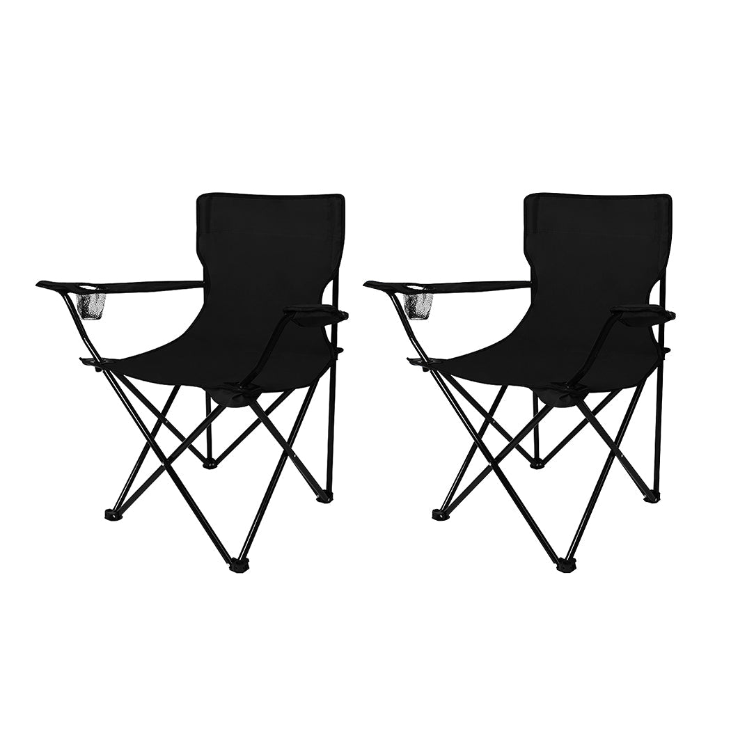 2Pcs Foldable Camping Chairs with Armrests - Black - Rivercity House & Home Co. (ABN 18 642 972 209) - Affordable Modern Furniture Australia