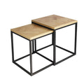 2PCS Nesting Coffee Tables with Oak Veneer MDF Top and Steel Frame - Natural Black