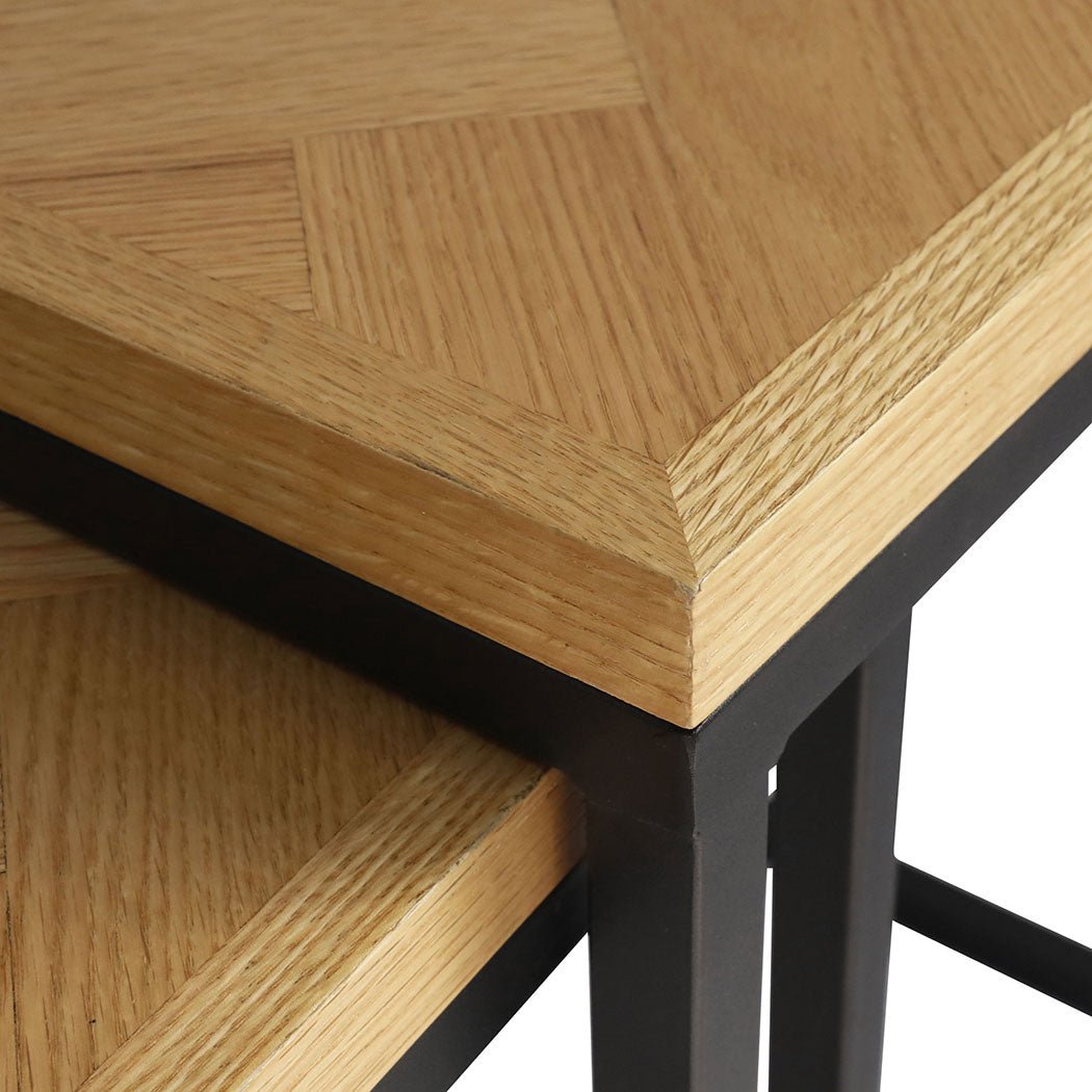 2PCS Nesting Coffee Tables with Oak Veneer MDF Top and Steel Frame - Natural Black - Rivercity House & Home Co. (ABN 18 642 972 209) - Affordable Modern Furniture Australia