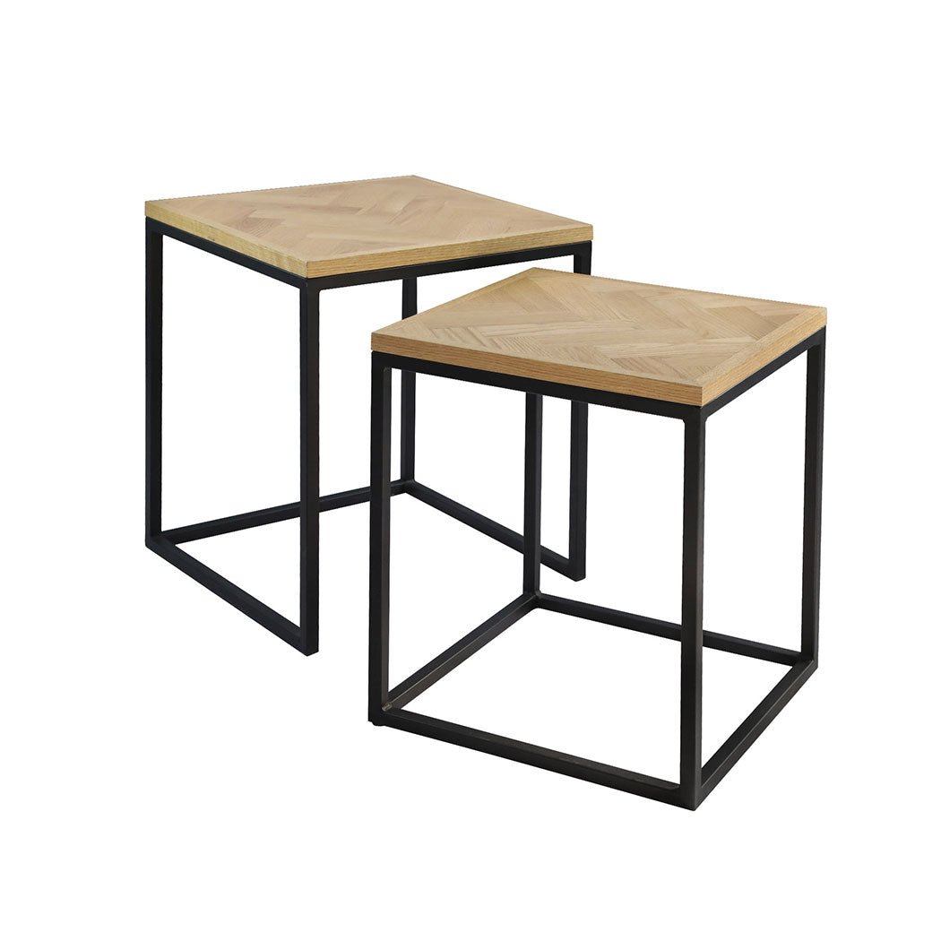 2PCS Nesting Coffee Tables with Oak Veneer MDF Top and Steel Frame - Natural Black - Rivercity House & Home Co. (ABN 18 642 972 209) - Affordable Modern Furniture Australia