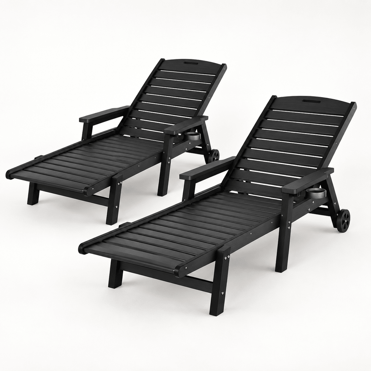 2PCS Sun Lounge Lounger Beach Chairs with Wheels - Black - Furniture > Outdoor > Outdoor Chairs - Rivercity House & Home Co. (ABN 18 642 972 209) - Affordable Modern Furniture Australia
