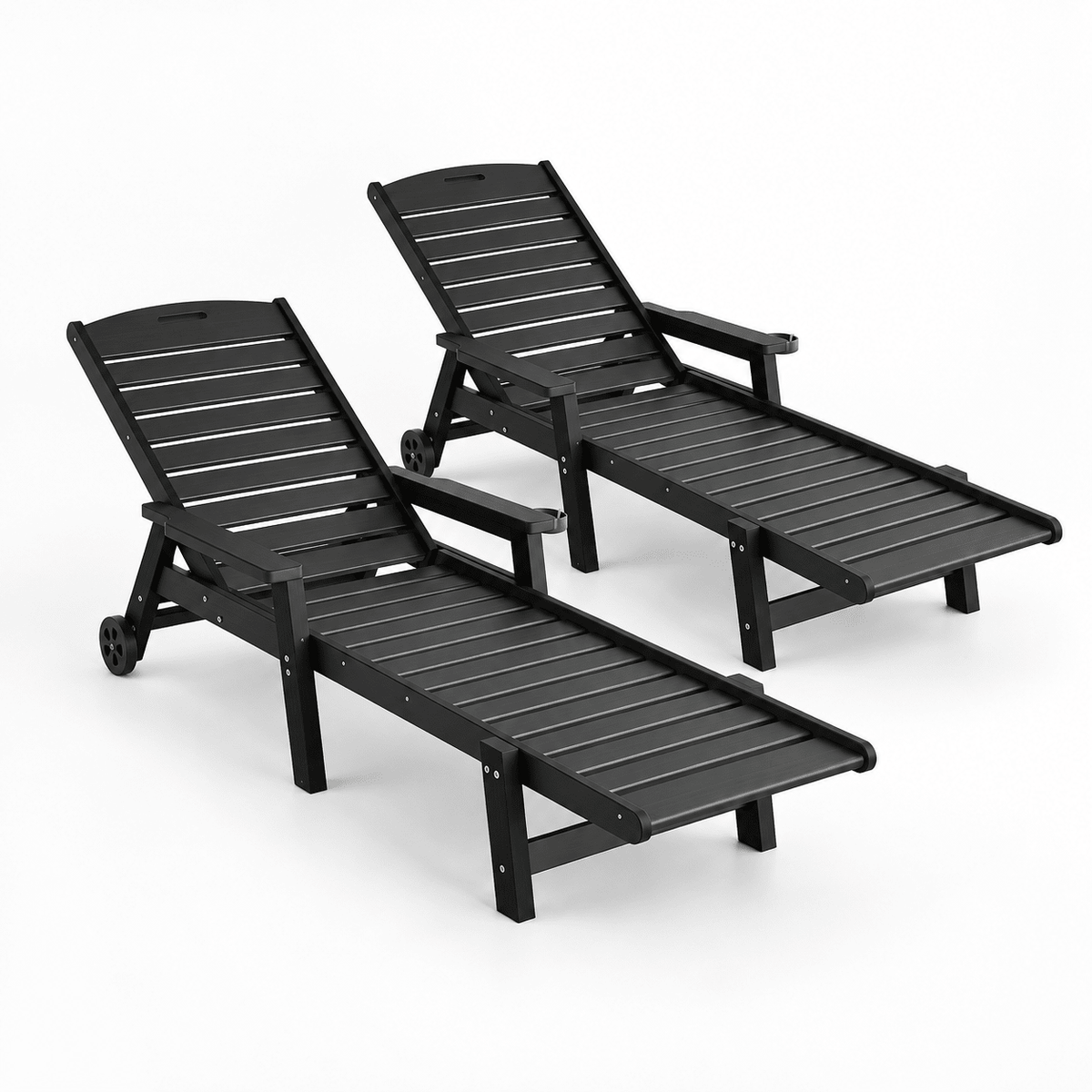 2PCS Sun Lounge Lounger Beach Chairs with Wheels - Black - Furniture > Outdoor > Outdoor Chairs - Rivercity House & Home Co. (ABN 18 642 972 209) - Affordable Modern Furniture Australia