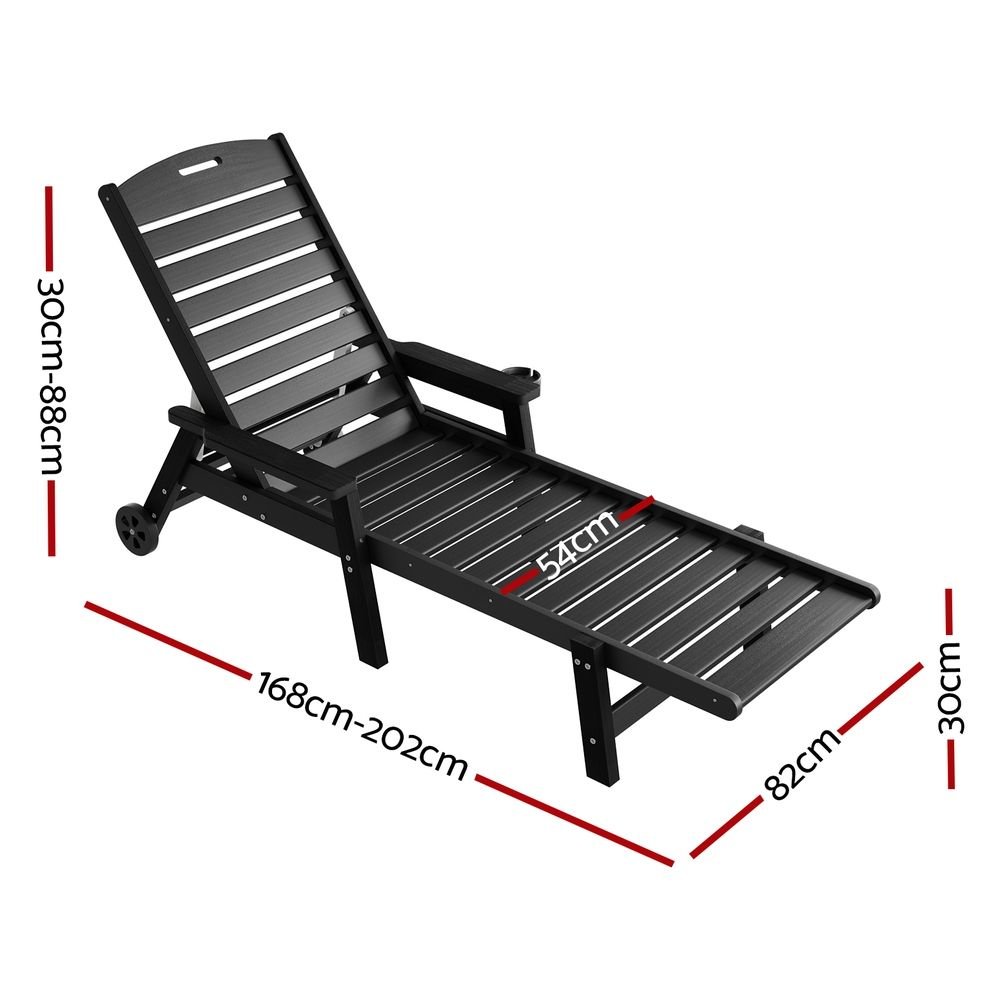 2PCS Sun Lounge Lounger Beach Chairs with Wheels - Black - Furniture > Outdoor > Outdoor Chairs - Rivercity House & Home Co. (ABN 18 642 972 209) - Affordable Modern Furniture Australia