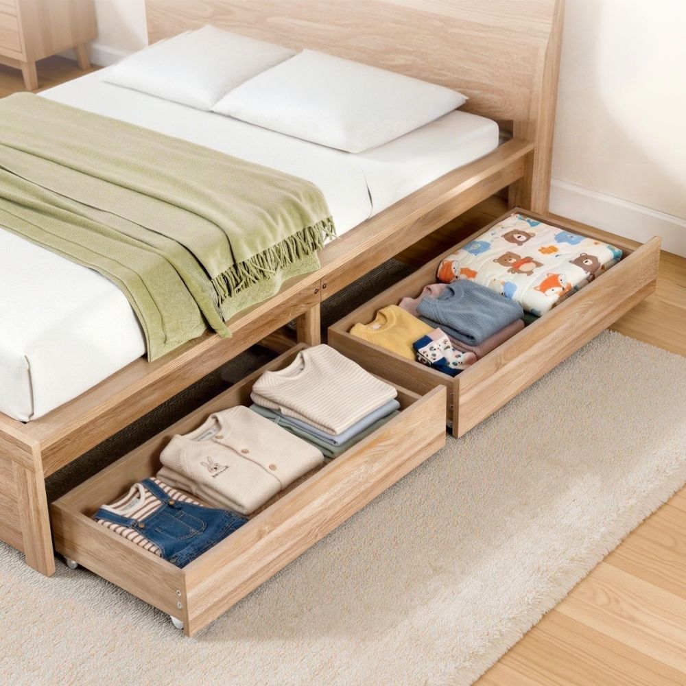 2pcs Under Bed Storage with Wheels Rolling Wooden Drawers Single & Double - Furniture > Bedroom > Beds & Bed Frames - Rivercity House & Home Co. (ABN 18 642 972 209) - Affordable Modern Furniture Australia