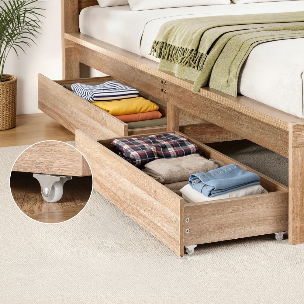 2pcs Under Bed Storage with Wheels Rolling Wooden Drawers Single & Double - Furniture > Bedroom > Beds & Bed Frames - Rivercity House & Home Co. (ABN 18 642 972 209) - Affordable Modern Furniture Australia