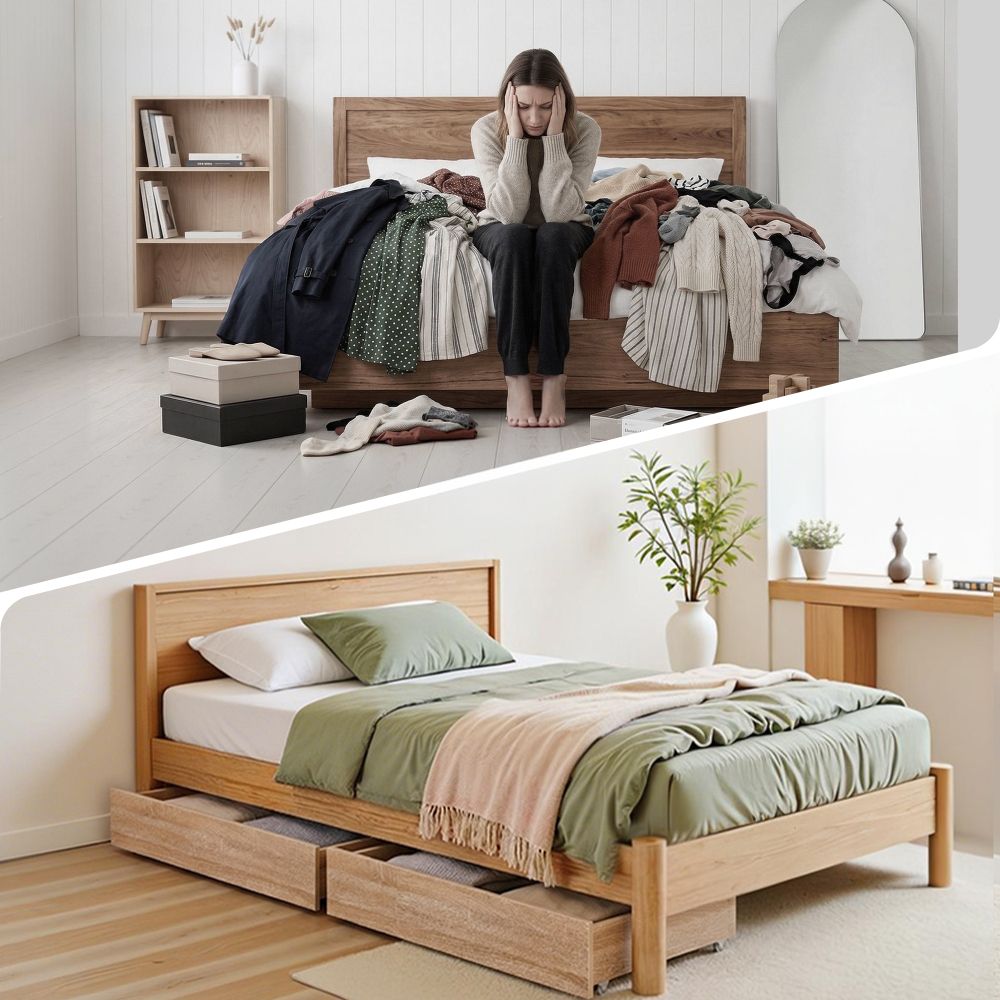 2pcs Under Bed Storage with Wheels Rolling Wooden Drawers Single & Double - Furniture > Bedroom > Beds & Bed Frames - Rivercity House & Home Co. (ABN 18 642 972 209) - Affordable Modern Furniture Australia