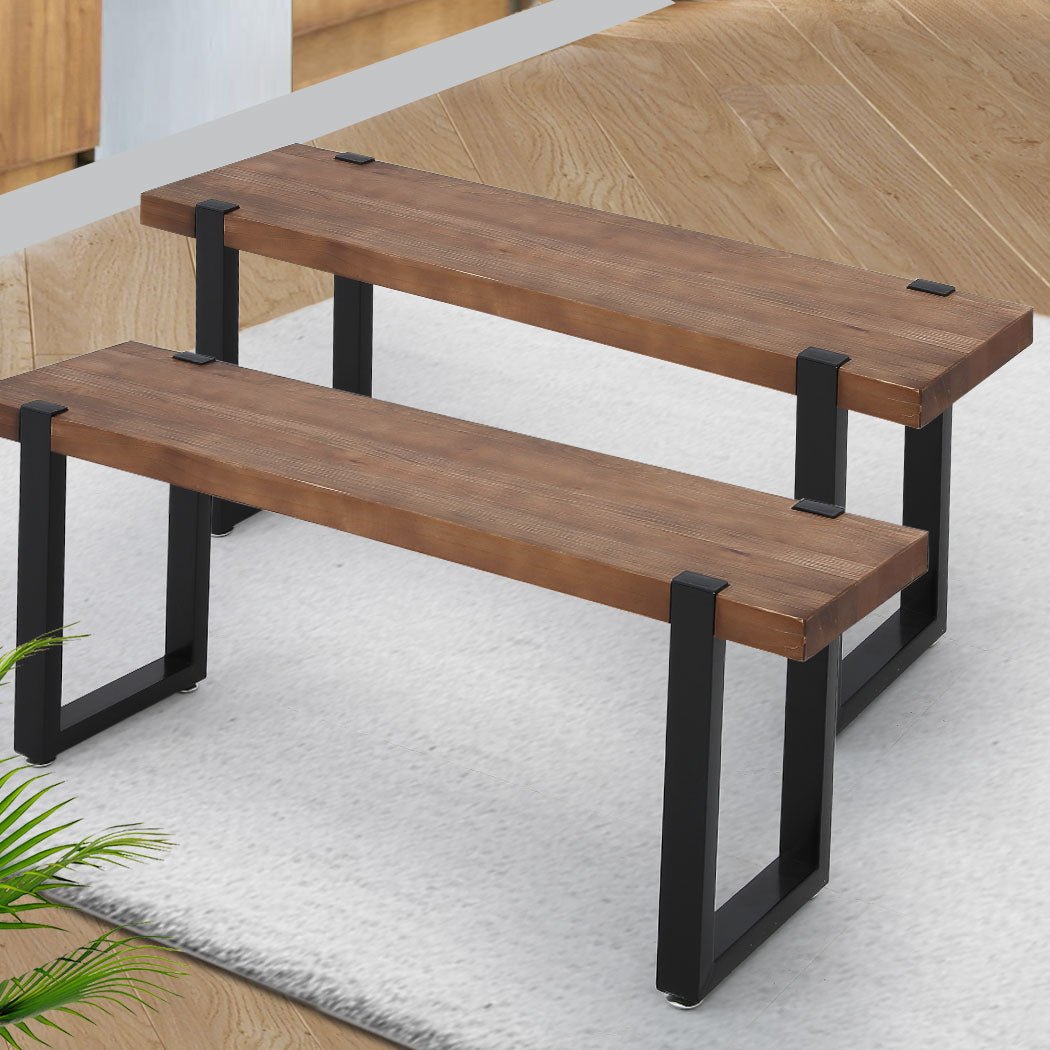 2x 115cm Wooden Dining Bench Chairs - Brown - Rivercity House & Home Co. (ABN 18 642 972 209) - Affordable Modern Furniture Australia