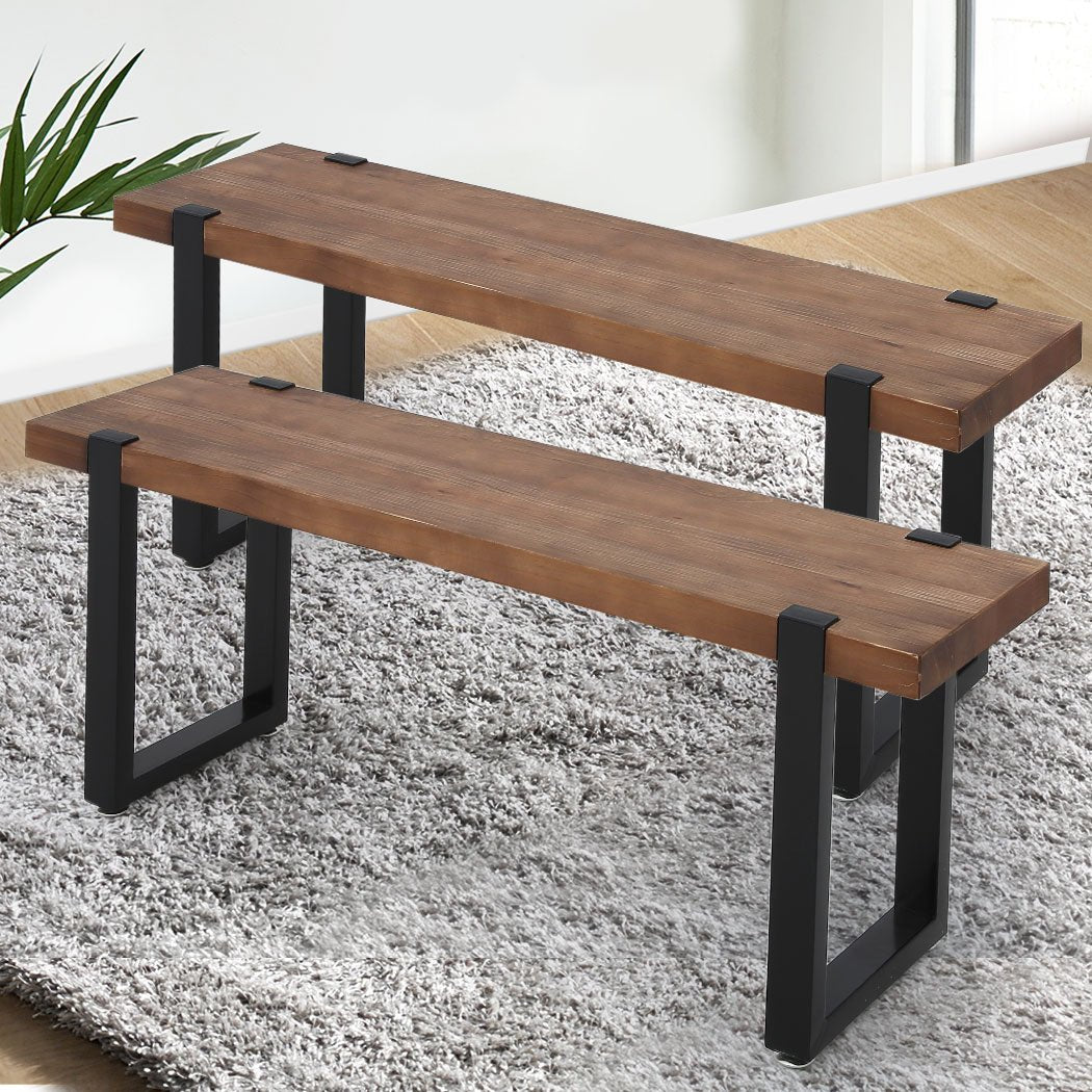 2x 140cm Wooden Dining Bench Chairs - Brown - Rivercity House & Home Co. (ABN 18 642 972 209) - Affordable Modern Furniture Australia
