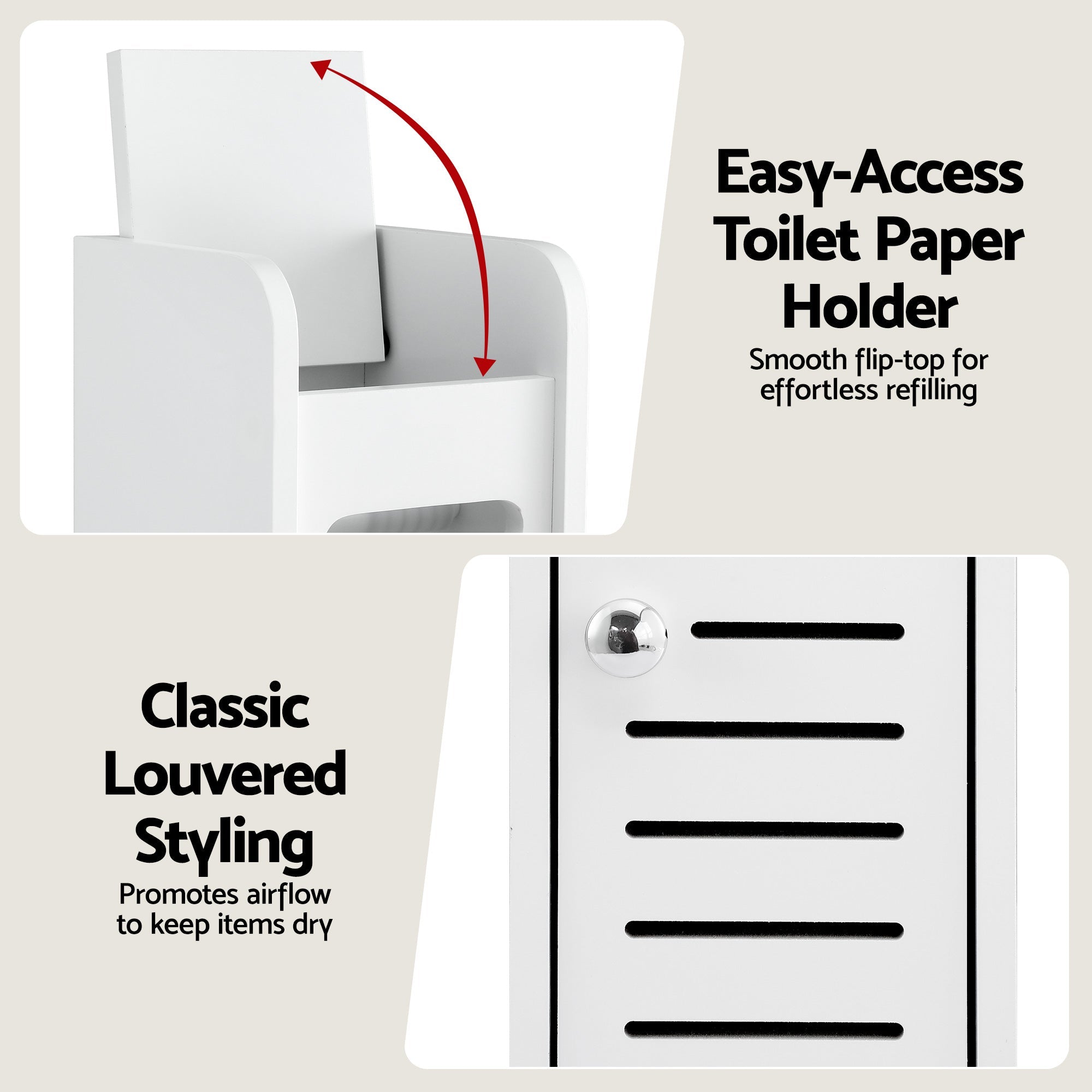 2x 3-Tier Bathroom Storage Cabinets with Toilet Paper Holder - White - Furniture > Bathroom > Bathroom Cabinets, Cupboards & Storage - Rivercity House & Home Co. (ABN 18 642 972 209) - Affordable Modern Furniture Australia