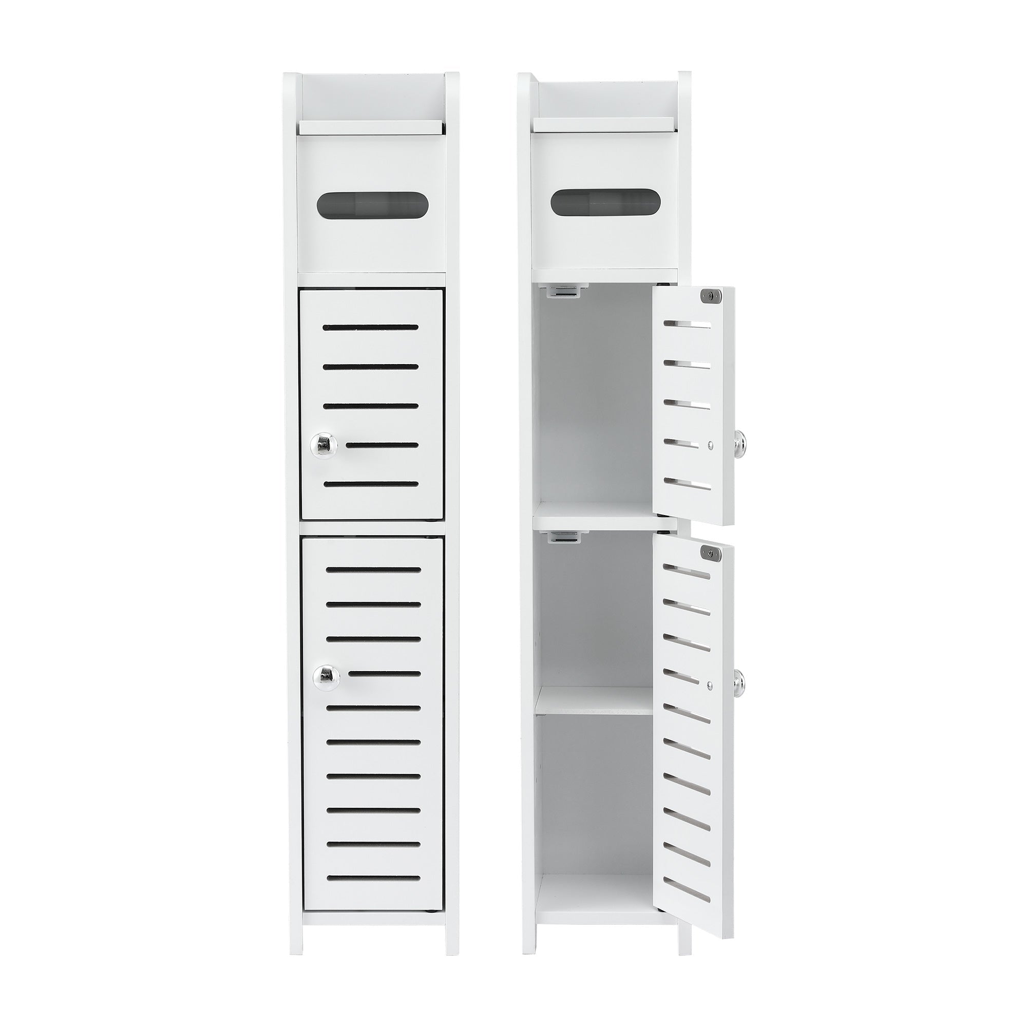 2x 3-Tier Bathroom Storage Cabinets with Toilet Paper Holder - White - Furniture > Bathroom > Bathroom Cabinets, Cupboards & Storage - Rivercity House & Home Co. (ABN 18 642 972 209) - Affordable Modern Furniture Australia