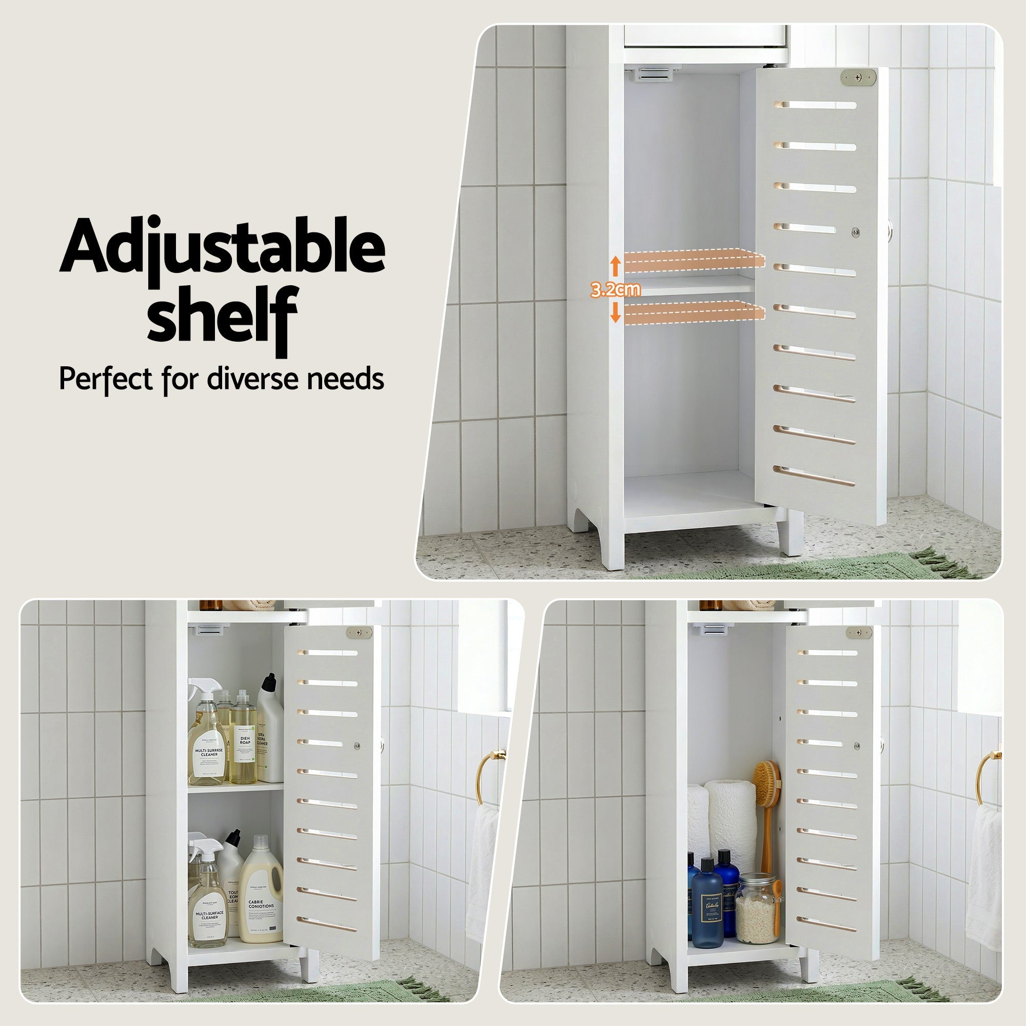 2x 3-Tier Bathroom Storage Cabinets with Toilet Paper Holder - White - Furniture > Bathroom > Bathroom Cabinets, Cupboards & Storage - Rivercity House & Home Co. (ABN 18 642 972 209) - Affordable Modern Furniture Australia