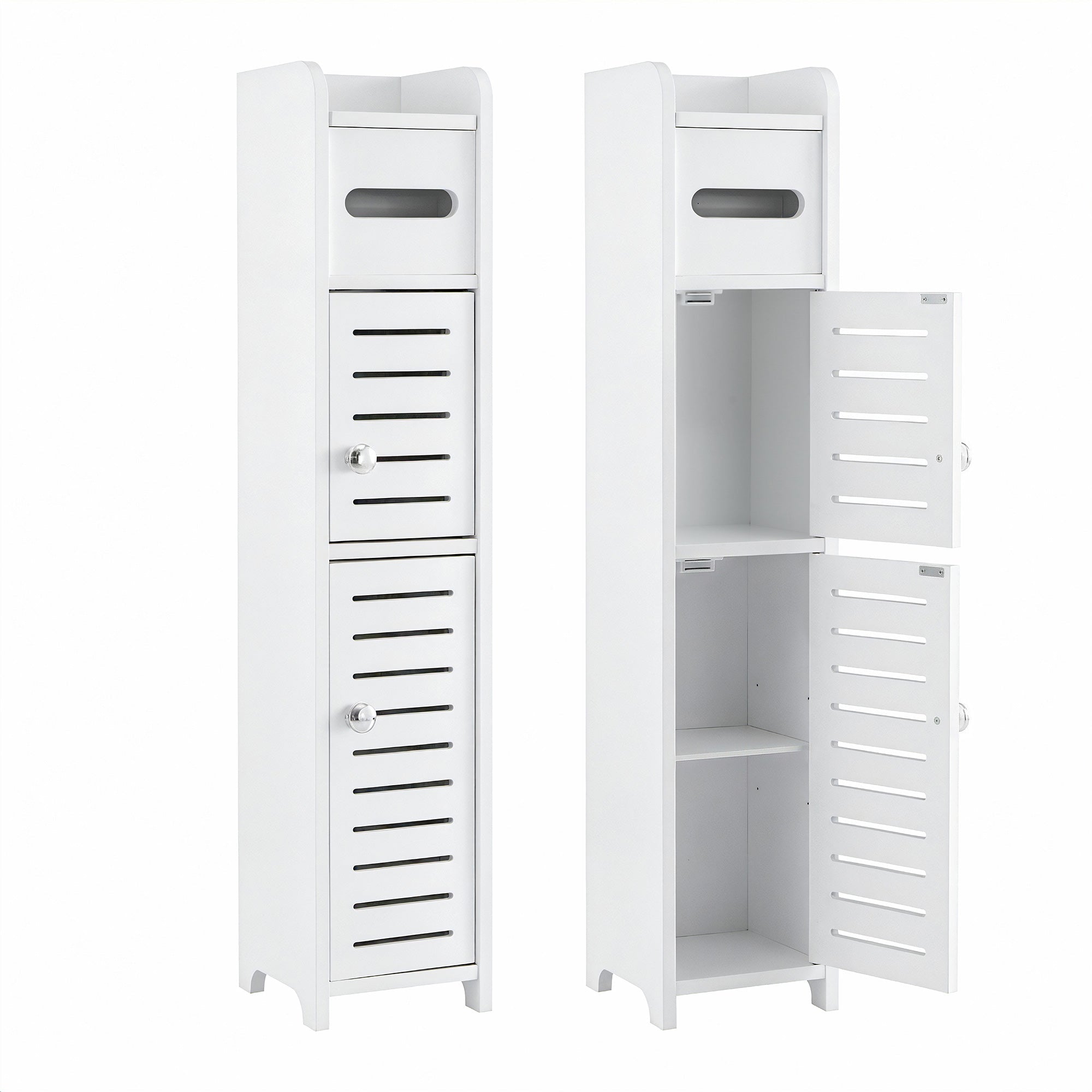 2x 3-Tier Bathroom Storage Cabinets with Toilet Paper Holder - White - Furniture > Bathroom > Bathroom Cabinets, Cupboards & Storage - Rivercity House & Home Co. (ABN 18 642 972 209) - Affordable Modern Furniture Australia