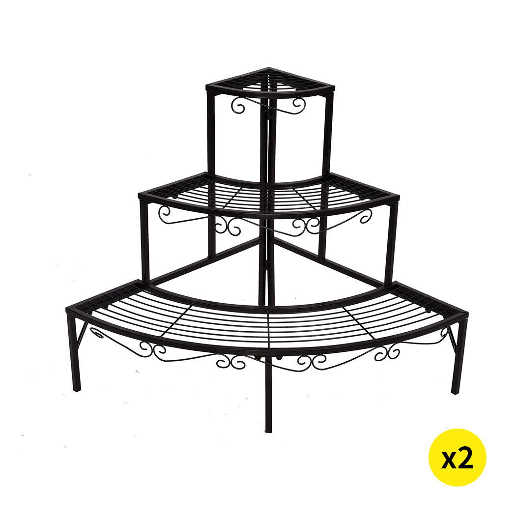 2x 3 - Tier Indoor Outdoor Plant Stand Steel Frame - Black - Rivercity House & Home Co. (ABN 18 642 972 209) - Affordable Modern Furniture Australia