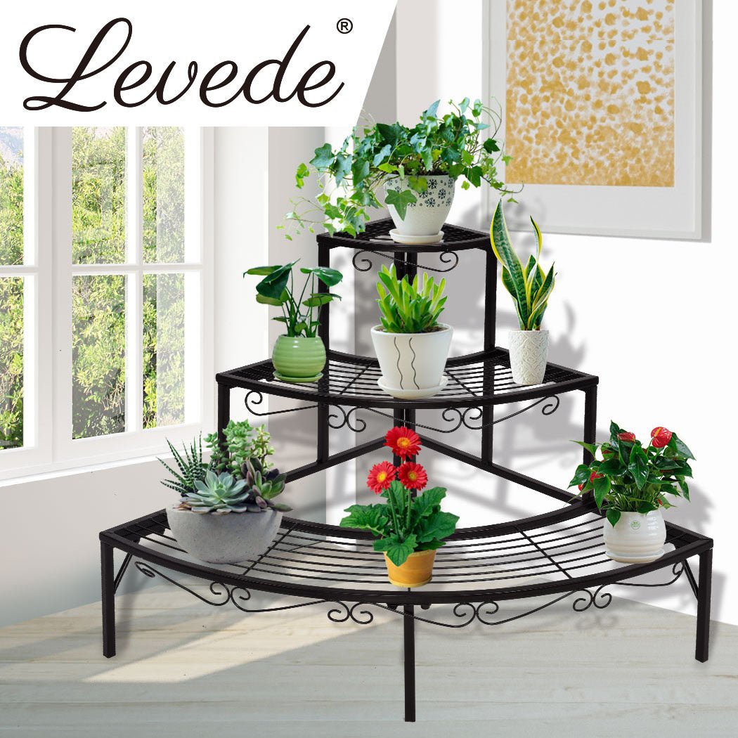 2x 3 - Tier Indoor Outdoor Plant Stand Steel Frame - Black - Rivercity House & Home Co. (ABN 18 642 972 209) - Affordable Modern Furniture Australia