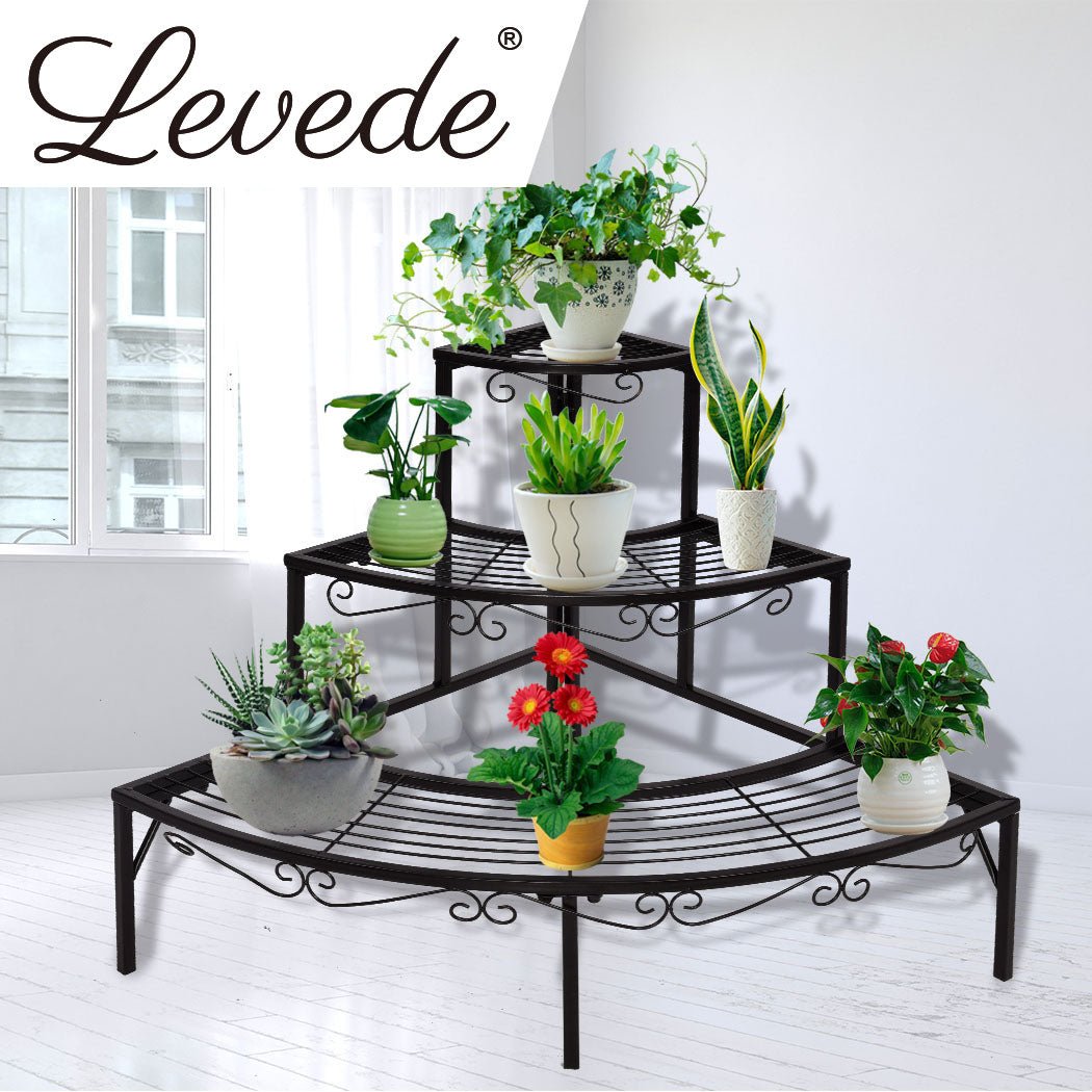 2x 3 - Tier Indoor Outdoor Plant Stand Steel Frame - Black - Rivercity House & Home Co. (ABN 18 642 972 209) - Affordable Modern Furniture Australia