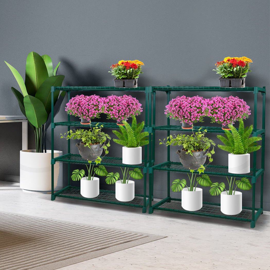 2x 4 Tier Metal Plant Stand Shelves - Dark Green - Rivercity House & Home Co. (ABN 18 642 972 209) - Affordable Modern Furniture Australia