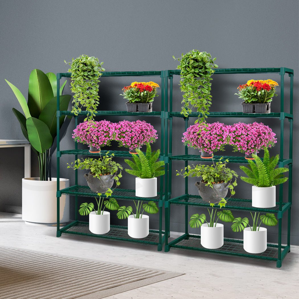 2x 5 - Tier Metal Plant Stand for Garden and Indoor Use - Dark Green - Rivercity House & Home Co. (ABN 18 642 972 209) - Affordable Modern Furniture Australia