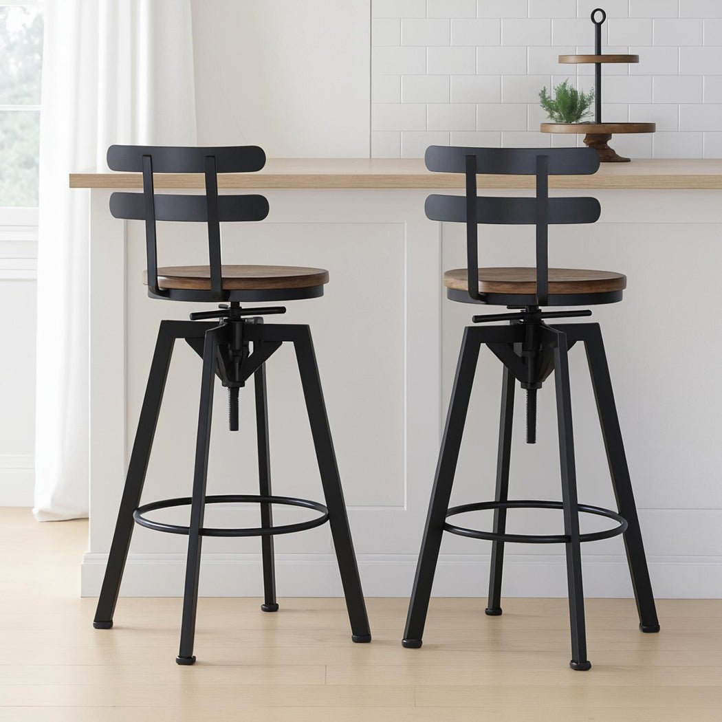 2x Adjustable Industrial Bar Stool with Swivel - Brown - Rivercity House & Home Co. (ABN 18 642 972 209) - Affordable Modern Furniture Australia