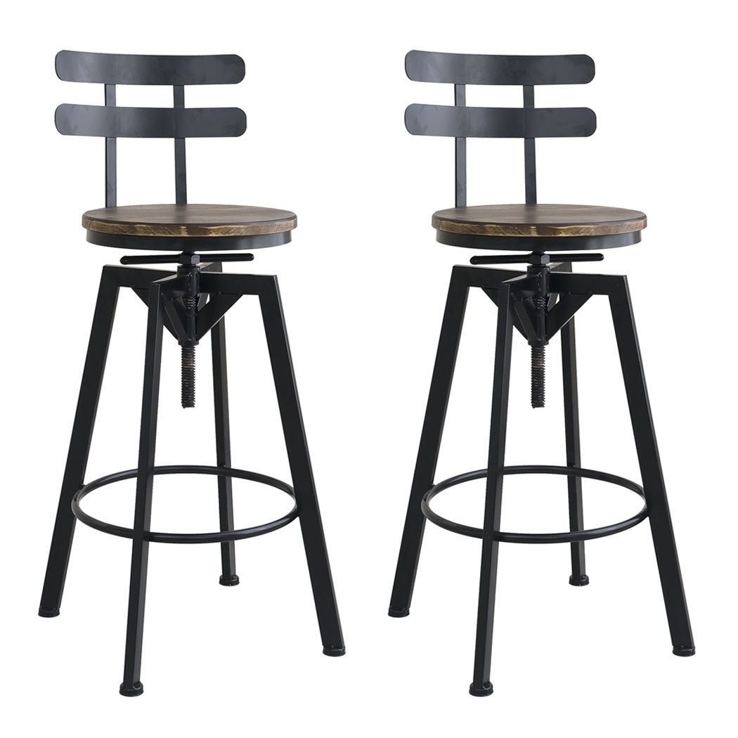 2x Adjustable Industrial Bar Stool with Swivel - Brown - Rivercity House & Home Co. (ABN 18 642 972 209) - Affordable Modern Furniture Australia