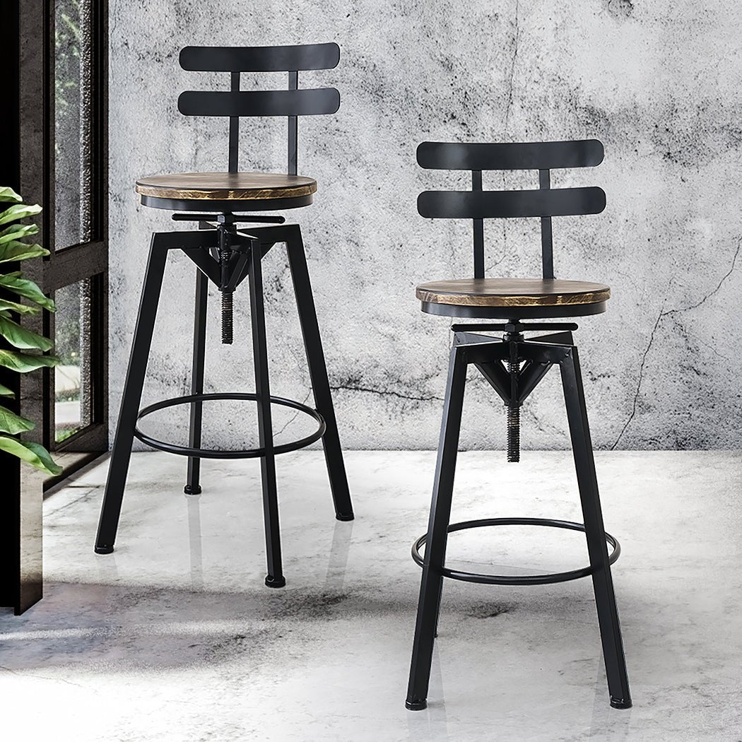 2x Adjustable Industrial Bar Stool with Swivel - Brown - Rivercity House & Home Co. (ABN 18 642 972 209) - Affordable Modern Furniture Australia