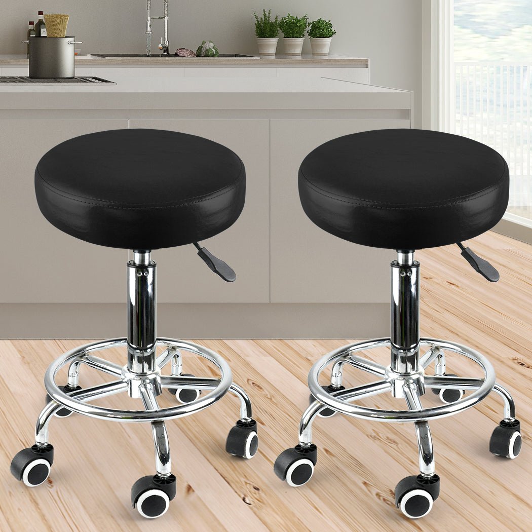 2x Adjustable Swivel Salon Barstools with Chrome Base - Black - Rivercity House & Home Co. (ABN 18 642 972 209) - Affordable Modern Furniture Australia