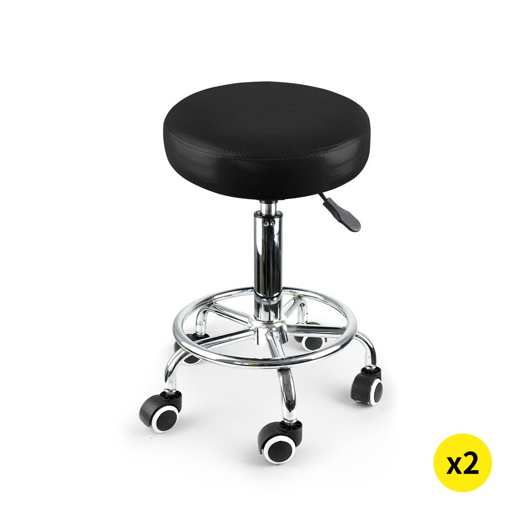 2x Adjustable Swivel Salon Barstools with Chrome Base - Black - Rivercity House & Home Co. (ABN 18 642 972 209) - Affordable Modern Furniture Australia