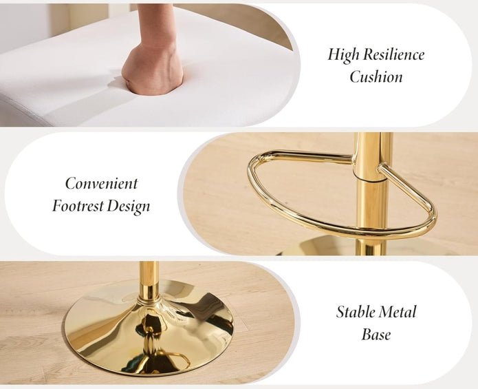 2x Adjustable Velvet Swivel Bar Stools with Braided Back and Gold Legs - White - Furniture > Bar Stools & Chairs > Table & Bar Stools - Rivercity House & Home Co. (ABN 18 642 972 209) - Affordable Modern Furniture Australia
