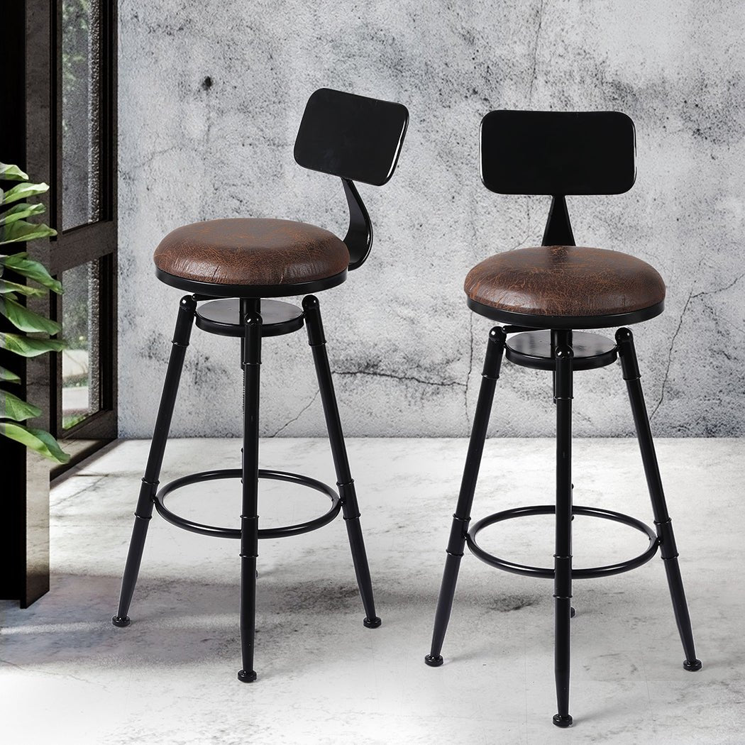 2x Adjustable Wooden Kitchen Bar Stools with PU Leather Seat - Black - Rivercity House & Home Co. (ABN 18 642 972 209) - Affordable Modern Furniture Australia