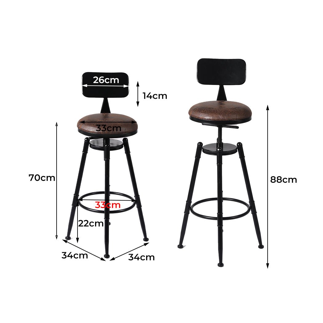 2x Adjustable Wooden Kitchen Bar Stools with PU Leather Seat - Black - Rivercity House & Home Co. (ABN 18 642 972 209) - Affordable Modern Furniture Australia