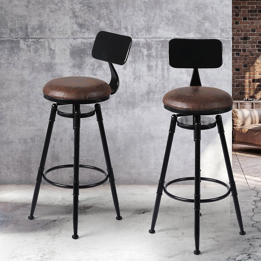 2x Adjustable Wooden Kitchen Bar Stools with PU Leather Seat - Black - Rivercity House & Home Co. (ABN 18 642 972 209) - Affordable Modern Furniture Australia