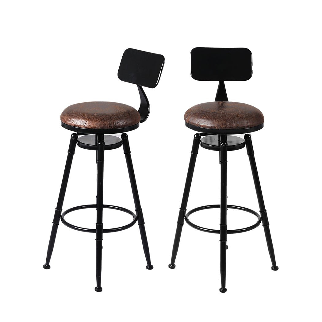 2x Adjustable Wooden Kitchen Bar Stools with PU Leather Seat - Black - Rivercity House & Home Co. (ABN 18 642 972 209) - Affordable Modern Furniture Australia