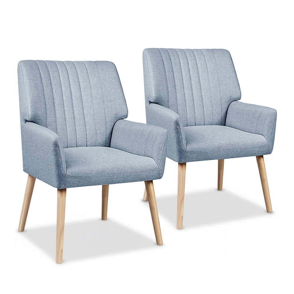 2X Armchair Fabric Blue Grey - Furniture > Bar Stools & Chairs > Arm Chairs & Recliners - Rivercity House & Home Co. (ABN 18 642 972 209) - Affordable Modern Furniture Australia