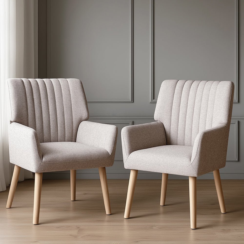 2X Armchair Faux Fabric Beige - Furniture > Bar Stools & Chairs > Arm Chairs & Recliners - Rivercity House & Home Co. (ABN 18 642 972 209) - Affordable Modern Furniture Australia