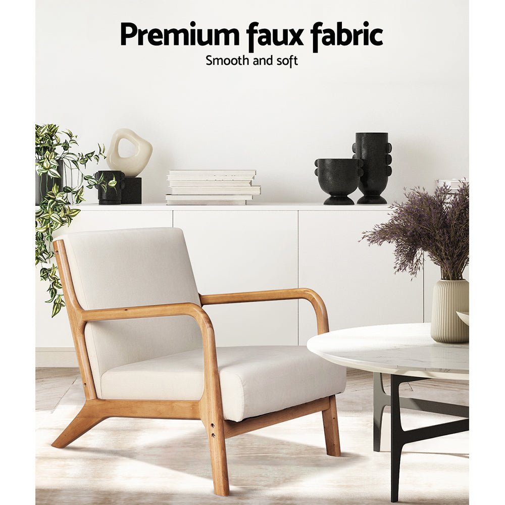 2X Armchair Faux Fabric Beige - Furniture > Bar Stools & Chairs > Arm Chairs & Recliners - Rivercity House & Home Co. (ABN 18 642 972 209) - Affordable Modern Furniture Australia