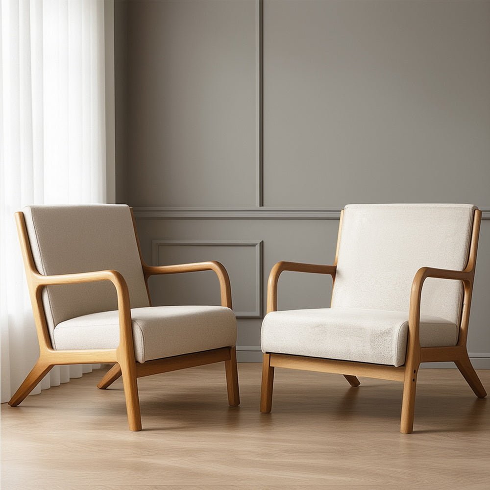 2X Armchair Faux Fabric Beige - Furniture > Bar Stools & Chairs > Arm Chairs & Recliners - Rivercity House & Home Co. (ABN 18 642 972 209) - Affordable Modern Furniture Australia