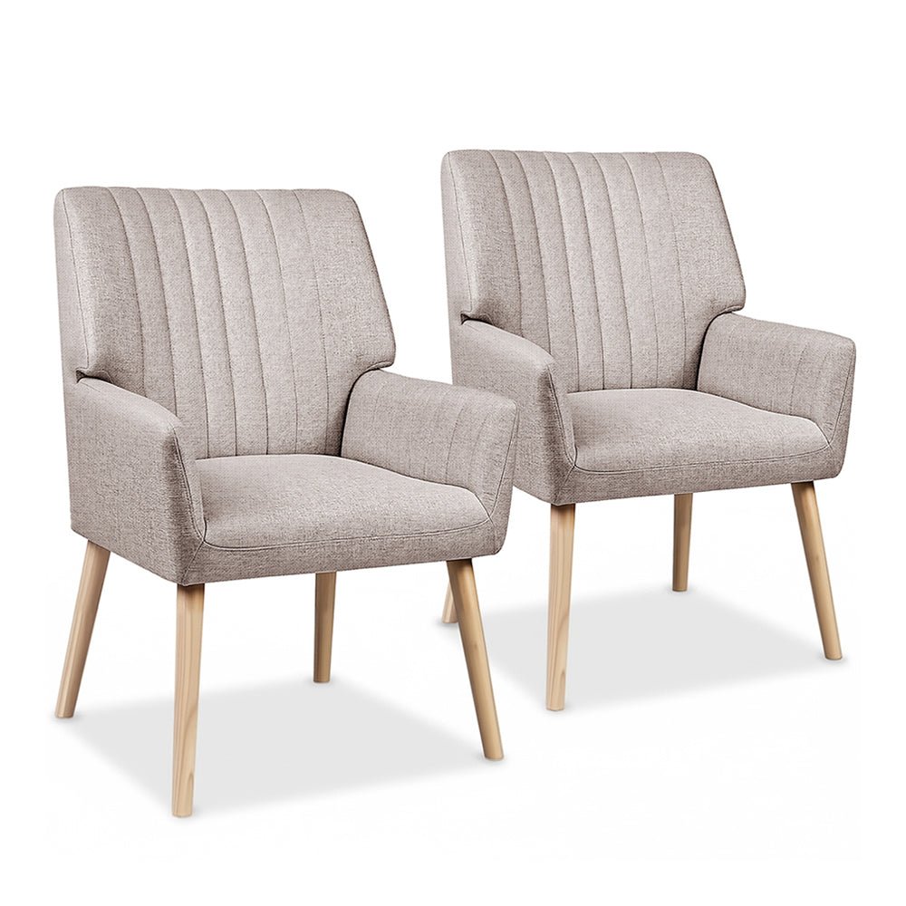 2X Armchair Faux Fabric Beige - Furniture > Bar Stools & Chairs > Arm Chairs & Recliners - Rivercity House & Home Co. (ABN 18 642 972 209) - Affordable Modern Furniture Australia