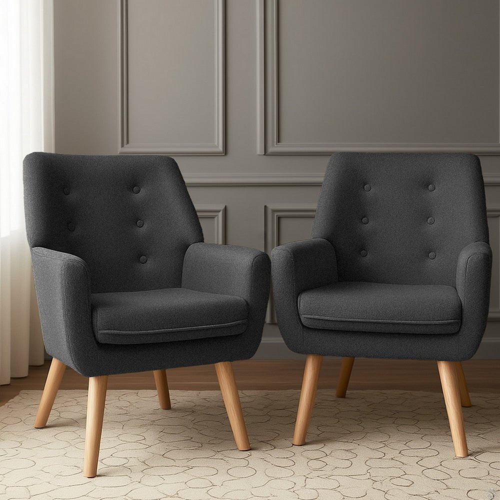 2X Armchair Lounge Chair Accent Tub Chair Charcoal ANNE - Furniture > Bar Stools & Chairs > Arm Chairs & Recliners - Rivercity House & Home Co. (ABN 18 642 972 209) - Affordable Modern Furniture Australia