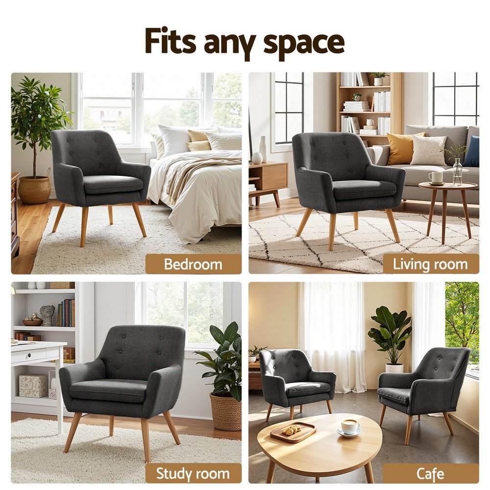 2X Armchair Lounge Chair Accent Tub Chair Charcoal ANNE - Furniture > Bar Stools & Chairs > Arm Chairs & Recliners - Rivercity House & Home Co. (ABN 18 642 972 209) - Affordable Modern Furniture Australia