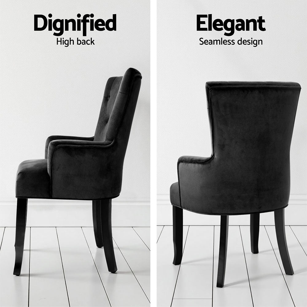 2x Artiss Dining Chairs Velvet French Provincial Armchair Black - Furniture > Bar Stools & Chairs > Arm Chairs & Recliners - Rivercity House & Home Co. (ABN 18 642 972 209) - Affordable Modern Furniture Australia