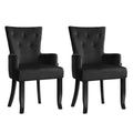 Set of 2 Dining Chairs Velvet French Provincial Armchair Black