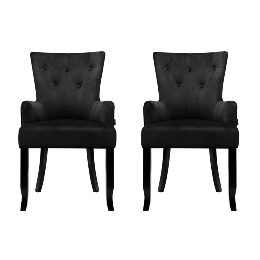 2x Artiss Dining Chairs Velvet French Provincial Armchair Black - Furniture > Bar Stools & Chairs > Arm Chairs & Recliners - Rivercity House & Home Co. (ABN 18 642 972 209) - Affordable Modern Furniture Australia