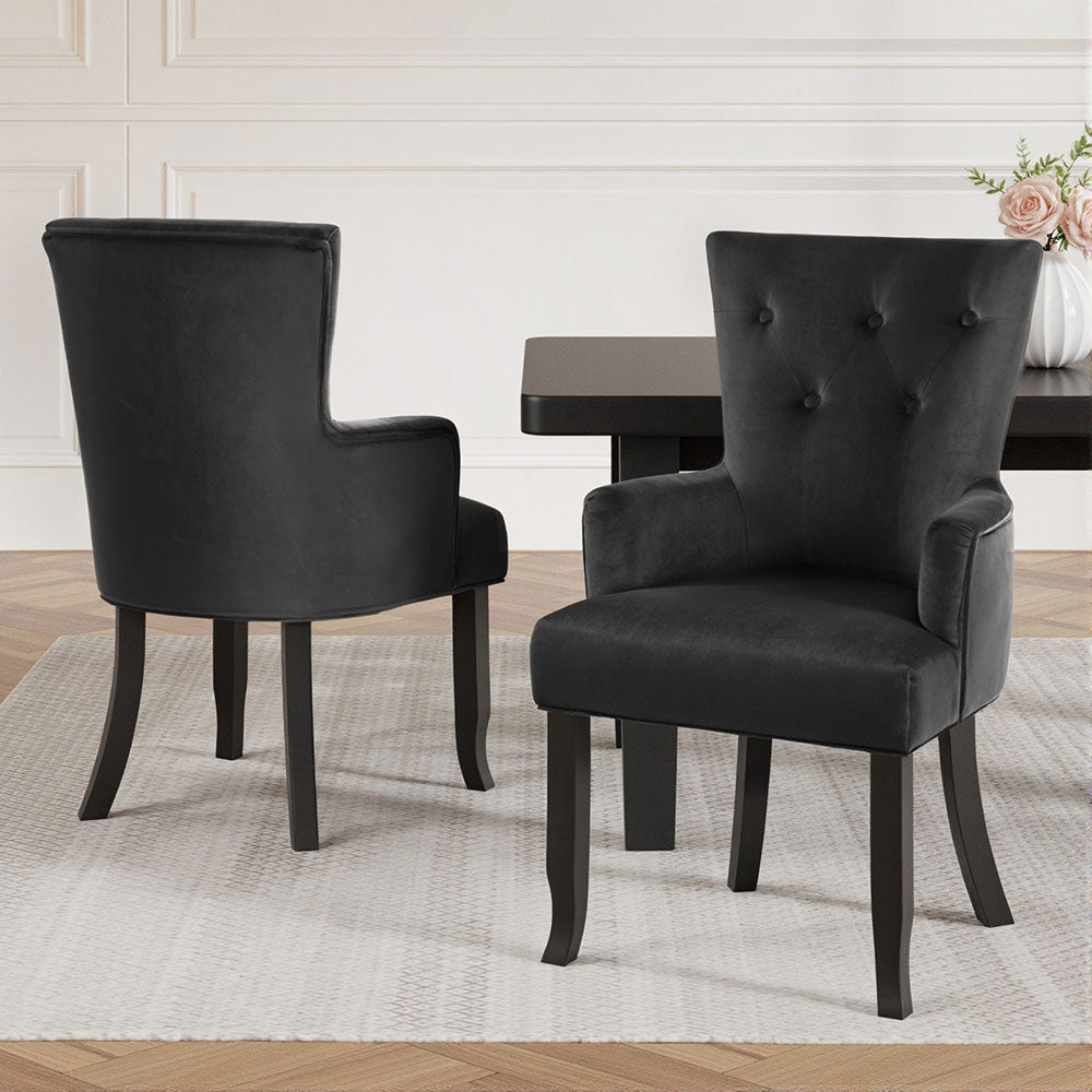 2x Artiss Dining Chairs Velvet French Provincial Armchair Black - Furniture > Bar Stools & Chairs > Arm Chairs & Recliners - Rivercity House & Home Co. (ABN 18 642 972 209) - Affordable Modern Furniture Australia