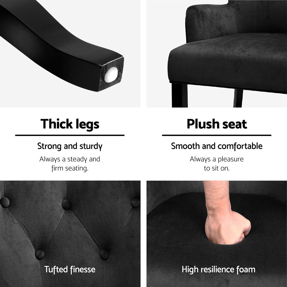 2x Artiss Dining Chairs Velvet French Provincial Armchair Black - Furniture > Bar Stools & Chairs > Arm Chairs & Recliners - Rivercity House & Home Co. (ABN 18 642 972 209) - Affordable Modern Furniture Australia