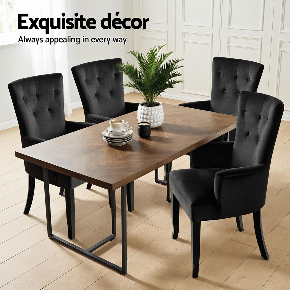 2x Artiss Dining Chairs Velvet French Provincial Armchair Black - Furniture > Bar Stools & Chairs > Arm Chairs & Recliners - Rivercity House & Home Co. (ABN 18 642 972 209) - Affordable Modern Furniture Australia