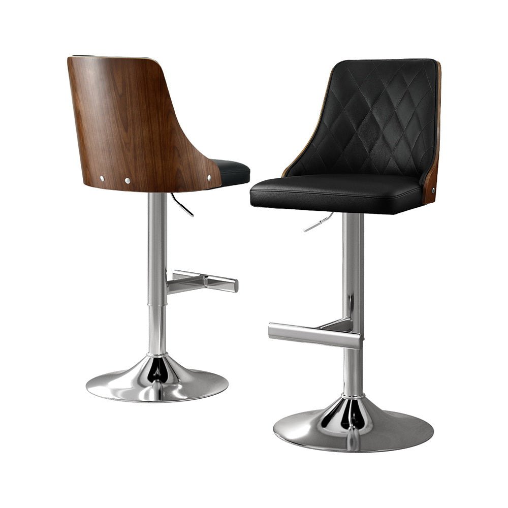 2X Bar Stool Wood Swivel Adjustable Kitchen Counter Stool Leather Black - Furniture > Bar Stools & Chairs > Table & Bar Stools - Rivercity House & Home Co. (ABN 18 642 972 209) - Affordable Modern Furniture Australia