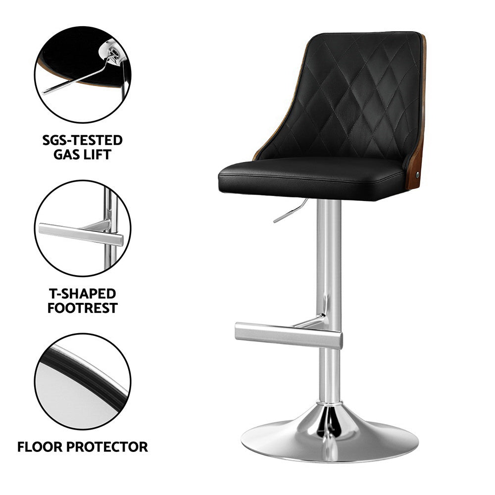 2X Bar Stool Wood Swivel Adjustable Kitchen Counter Stool Leather Black - Furniture > Bar Stools & Chairs > Table & Bar Stools - Rivercity House & Home Co. (ABN 18 642 972 209) - Affordable Modern Furniture Australia