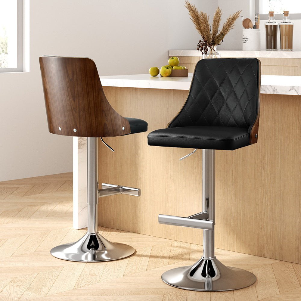 2X Bar Stool Wood Swivel Adjustable Kitchen Counter Stool Leather Black - Furniture > Bar Stools & Chairs > Table & Bar Stools - Rivercity House & Home Co. (ABN 18 642 972 209) - Affordable Modern Furniture Australia