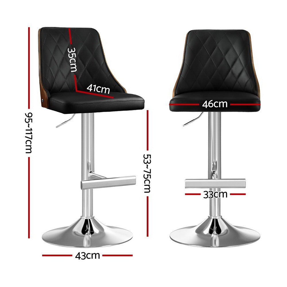 2X Bar Stool Wood Swivel Adjustable Kitchen Counter Stool Leather Black - Furniture > Bar Stools & Chairs > Table & Bar Stools - Rivercity House & Home Co. (ABN 18 642 972 209) - Affordable Modern Furniture Australia
